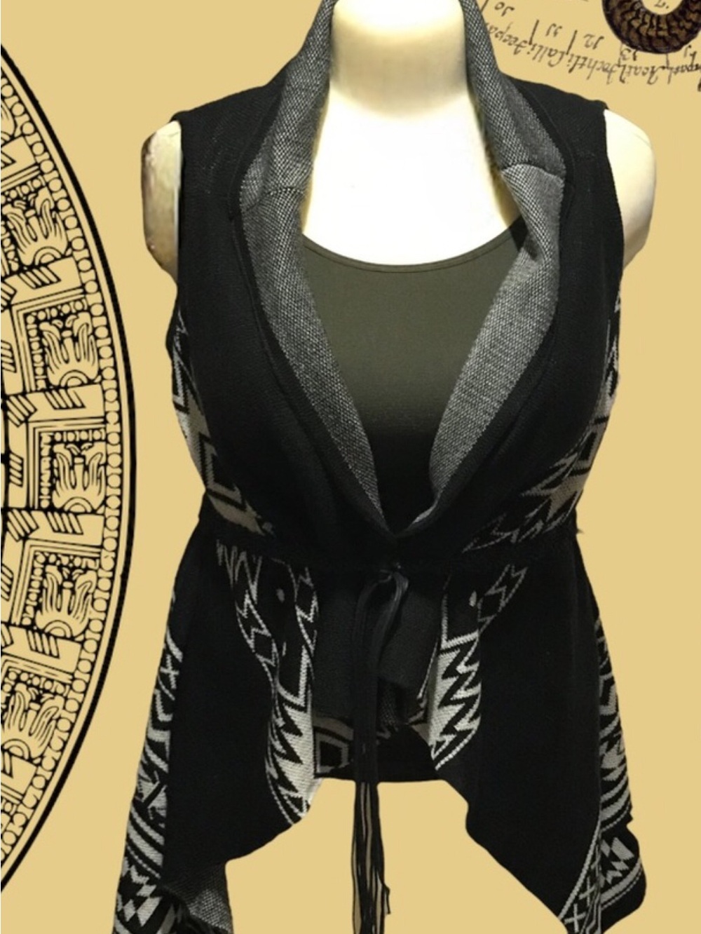 Oversized Open Front Tribal Print Pattern Waterfall Cardigan